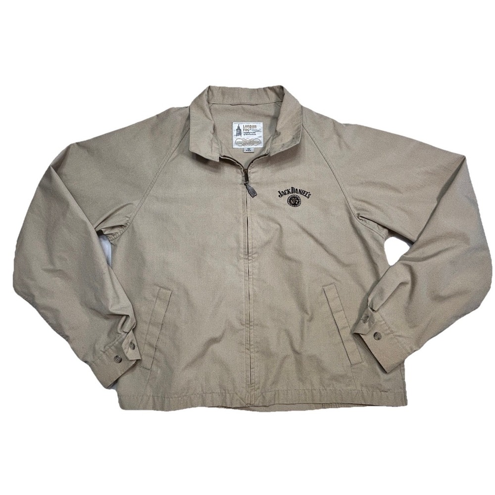 Vintage London Fog Jack Daniels No 7 Jacket Tan Zip Up 42 Reg Golf Windbreaker